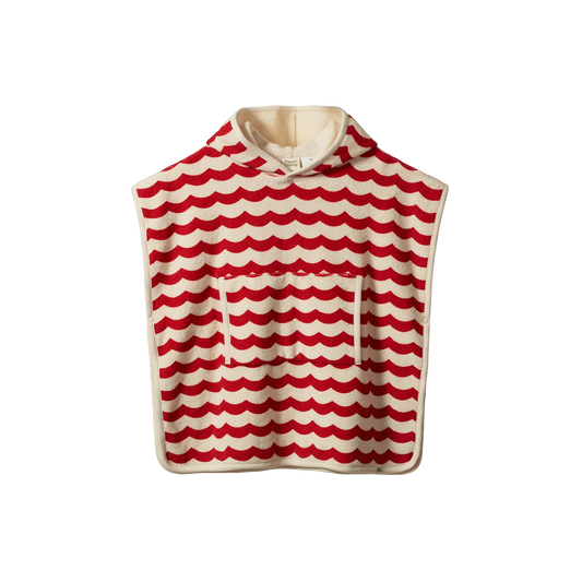 Nature Baby Organic Cotton Poncho Towel - Waves Red Print