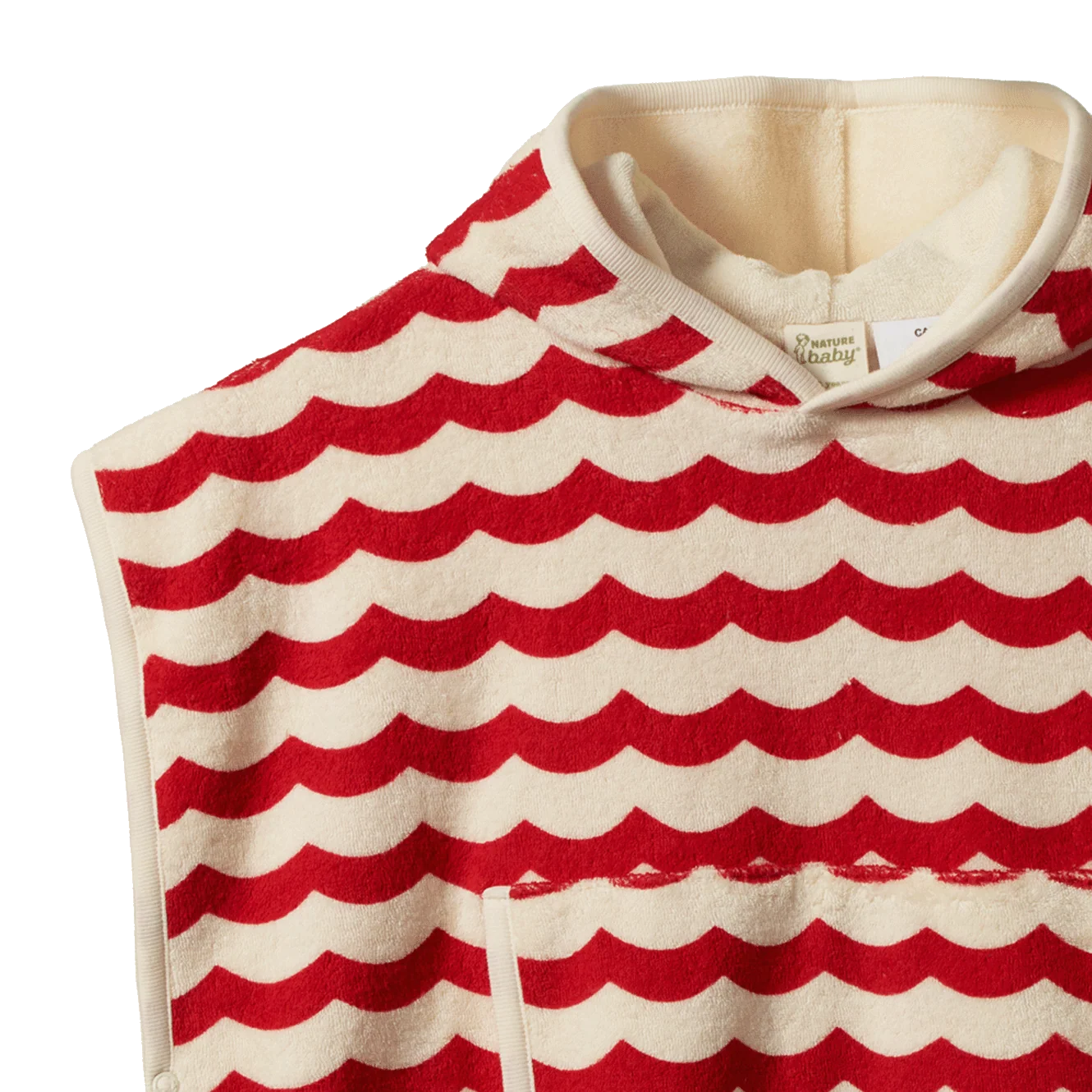 Nature Baby Organic Cotton Poncho Towel - Waves Red Print