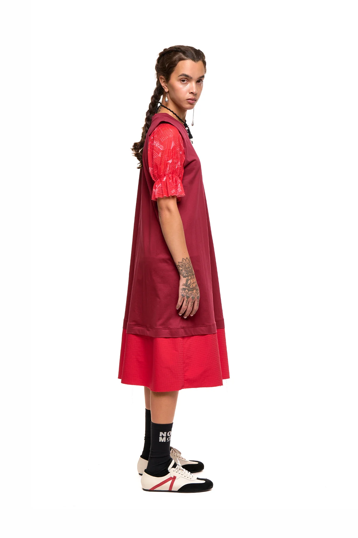 NOM*d Grid Line Tank Dress - Dark Red