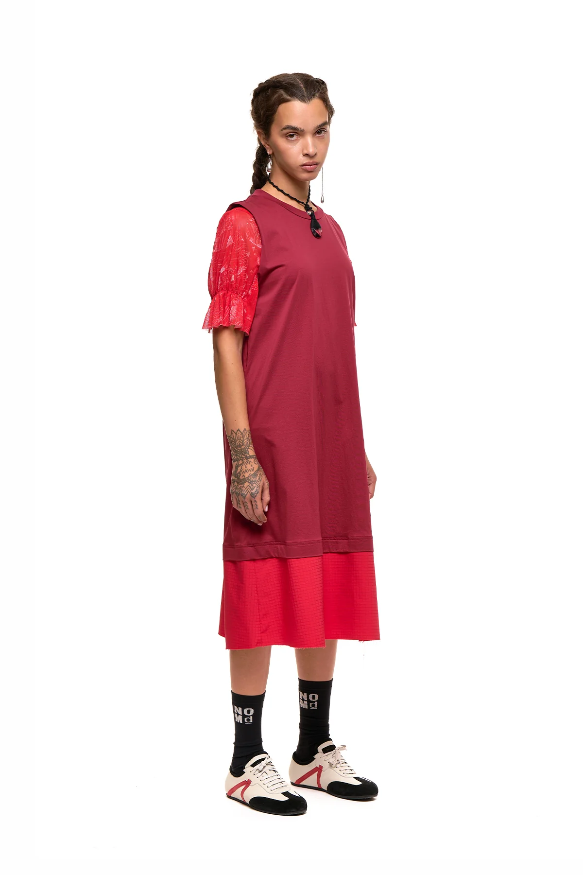 NOM*d Grid Line Tank Dress - Dark Red