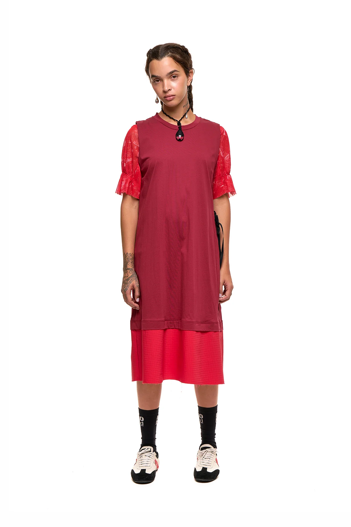 NOM*d Grid Line Tank Dress - Dark Red