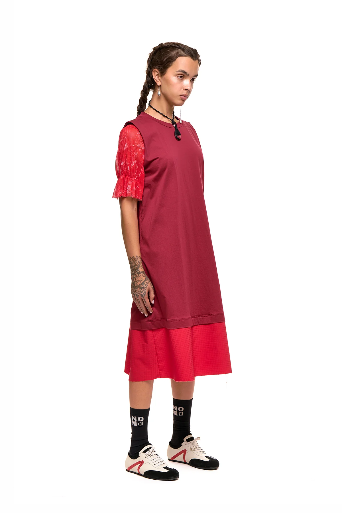 NOM*d Grid Line Tank Dress - Dark Red