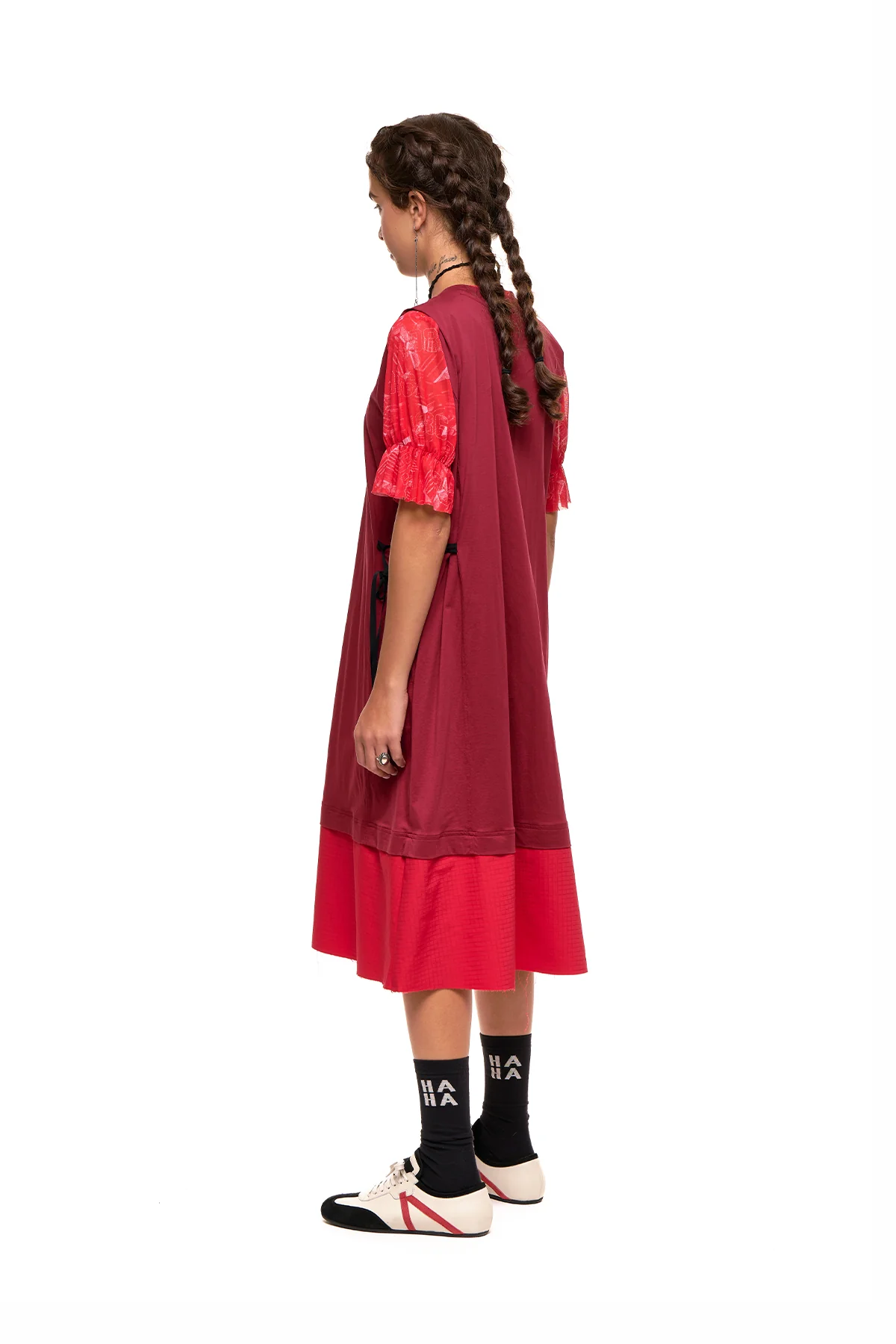NOM*d Grid Line Tank Dress - Dark Red