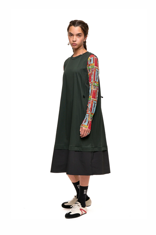 NOM*d Grid Line Tank Dress - Oil