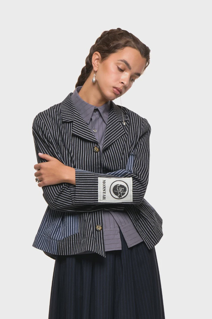 NOM*d Swing Jacket - Black n Blue Stripe