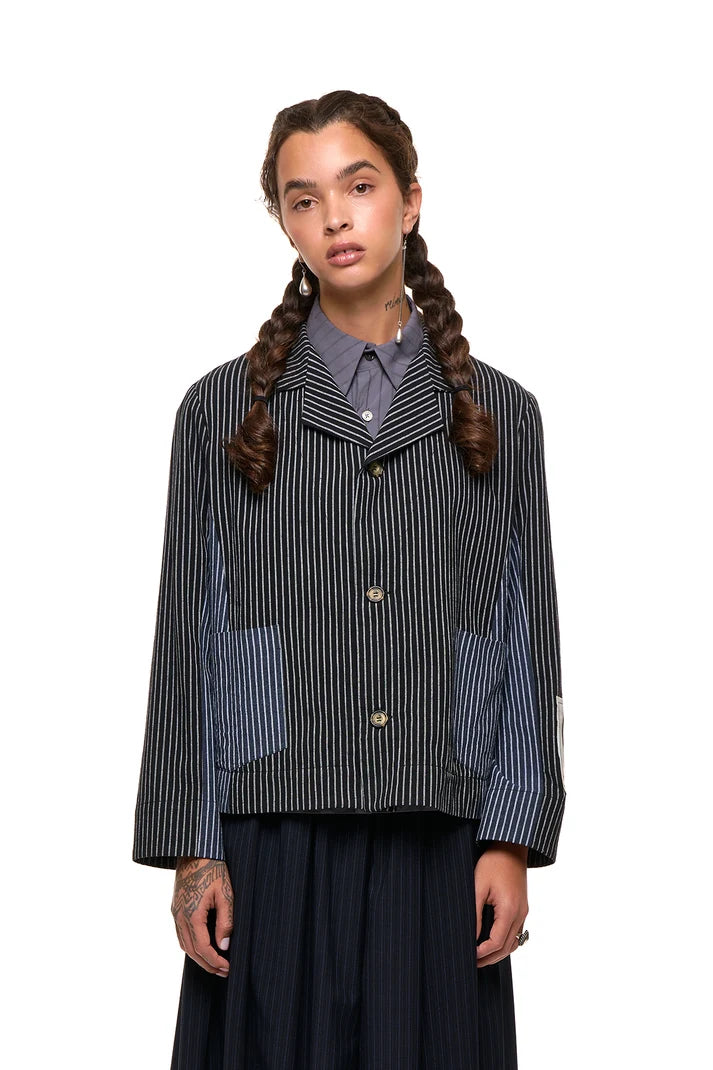 NOM*d Swing Jacket - Black n Blue Stripe
