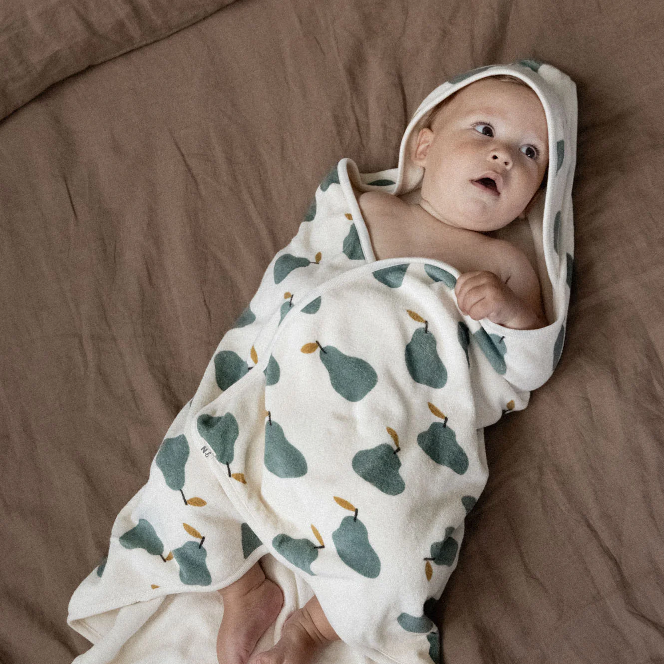 Nature Baby Organic Cotton Hooded Towel - Pear Print