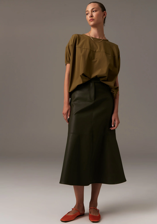 POL Ollie Faux Leather Skirt - Khaki