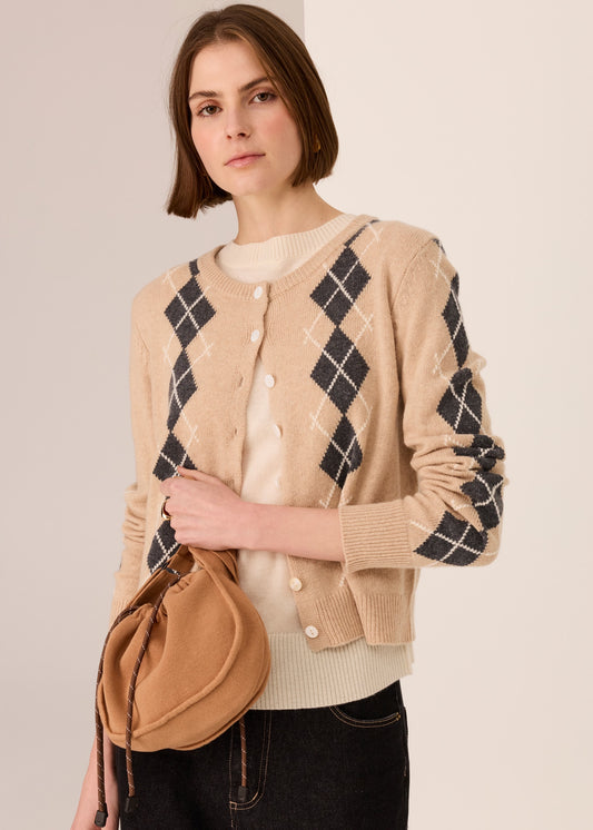 POL Loren Argyle Cardigan - Pebble/Charcoal