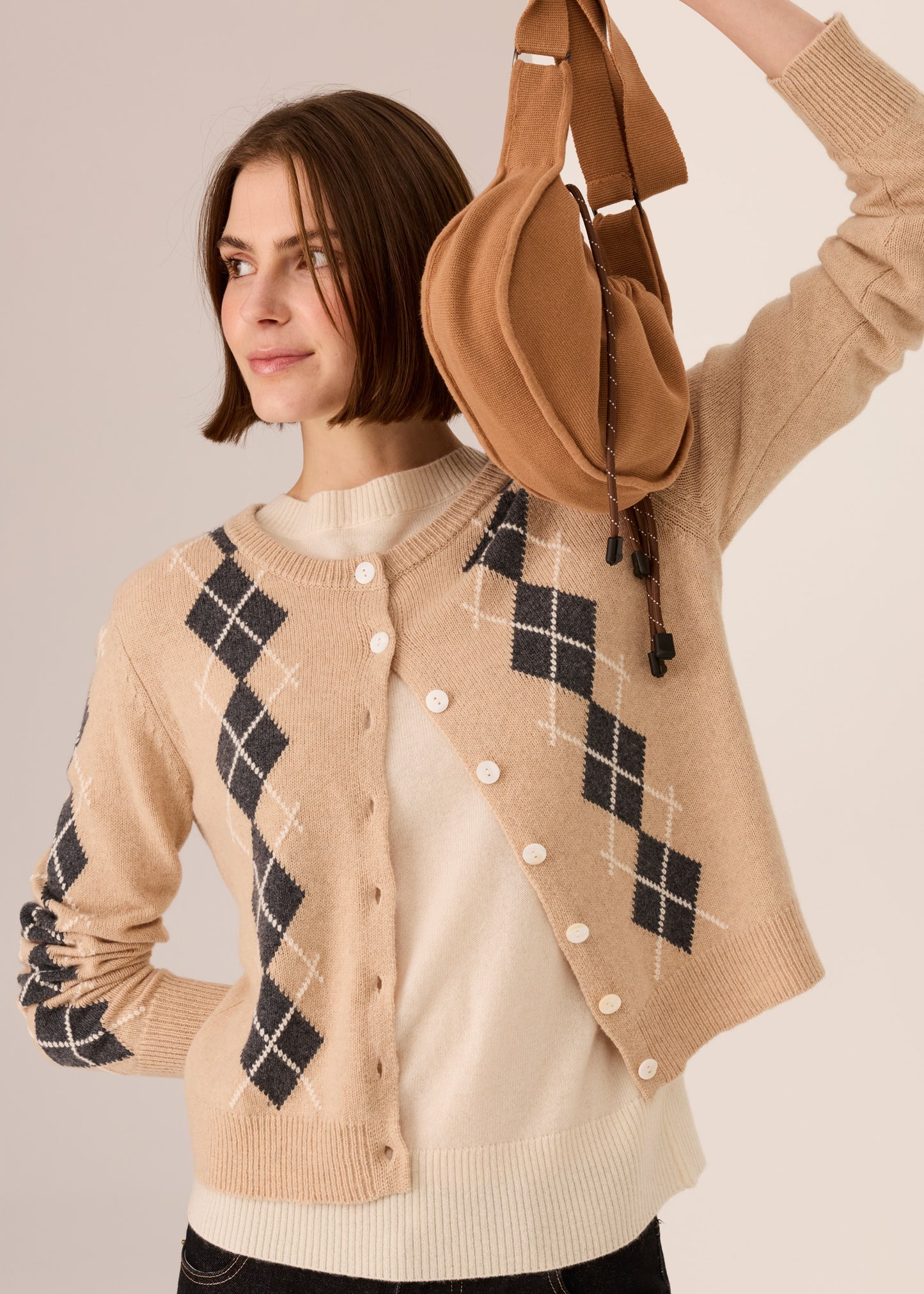 POL Loren Argyle Cardigan - Pebble/Charcoal