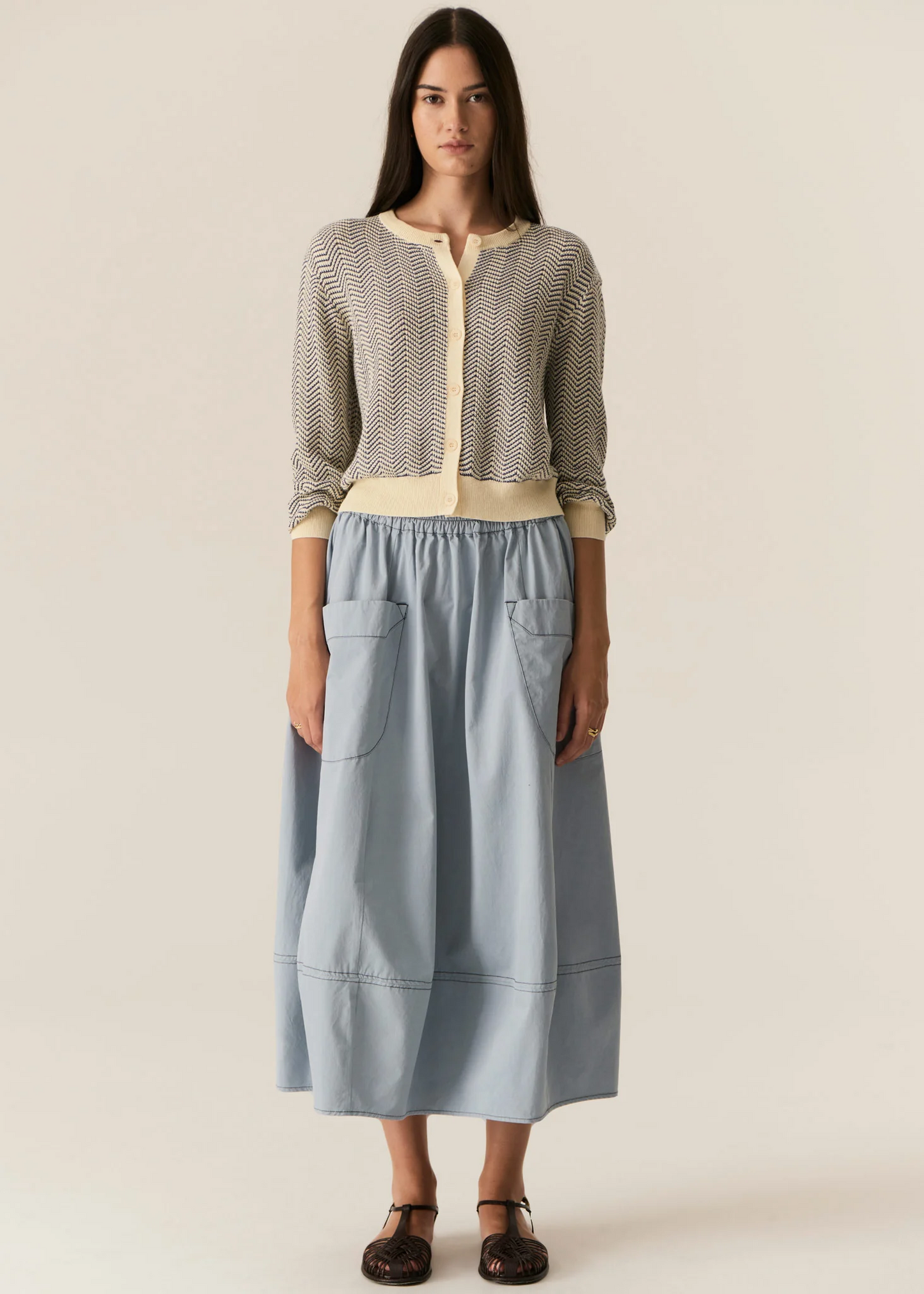 POL Jules Cardigan - Blue/Ivory