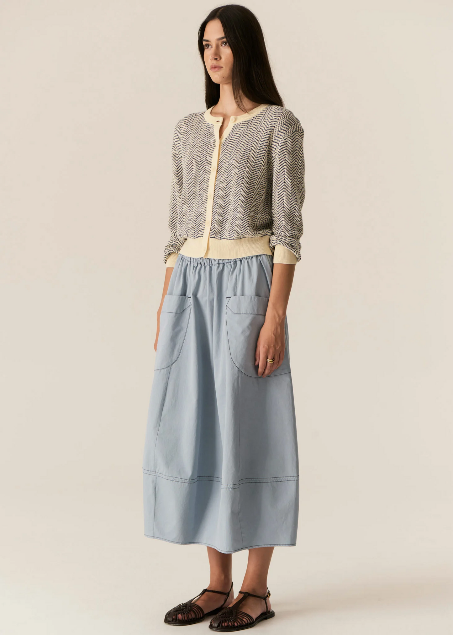 POL Jules Cardigan - Blue/Ivory