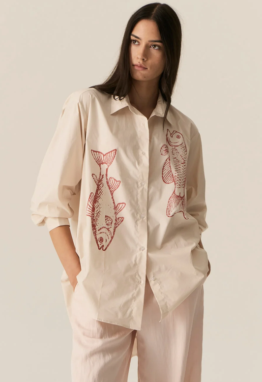 POL Cassis Fish Shirt - Natural/Berry