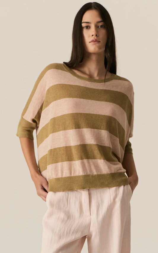 POL Milton Stripe Knit - Khaki/Pink