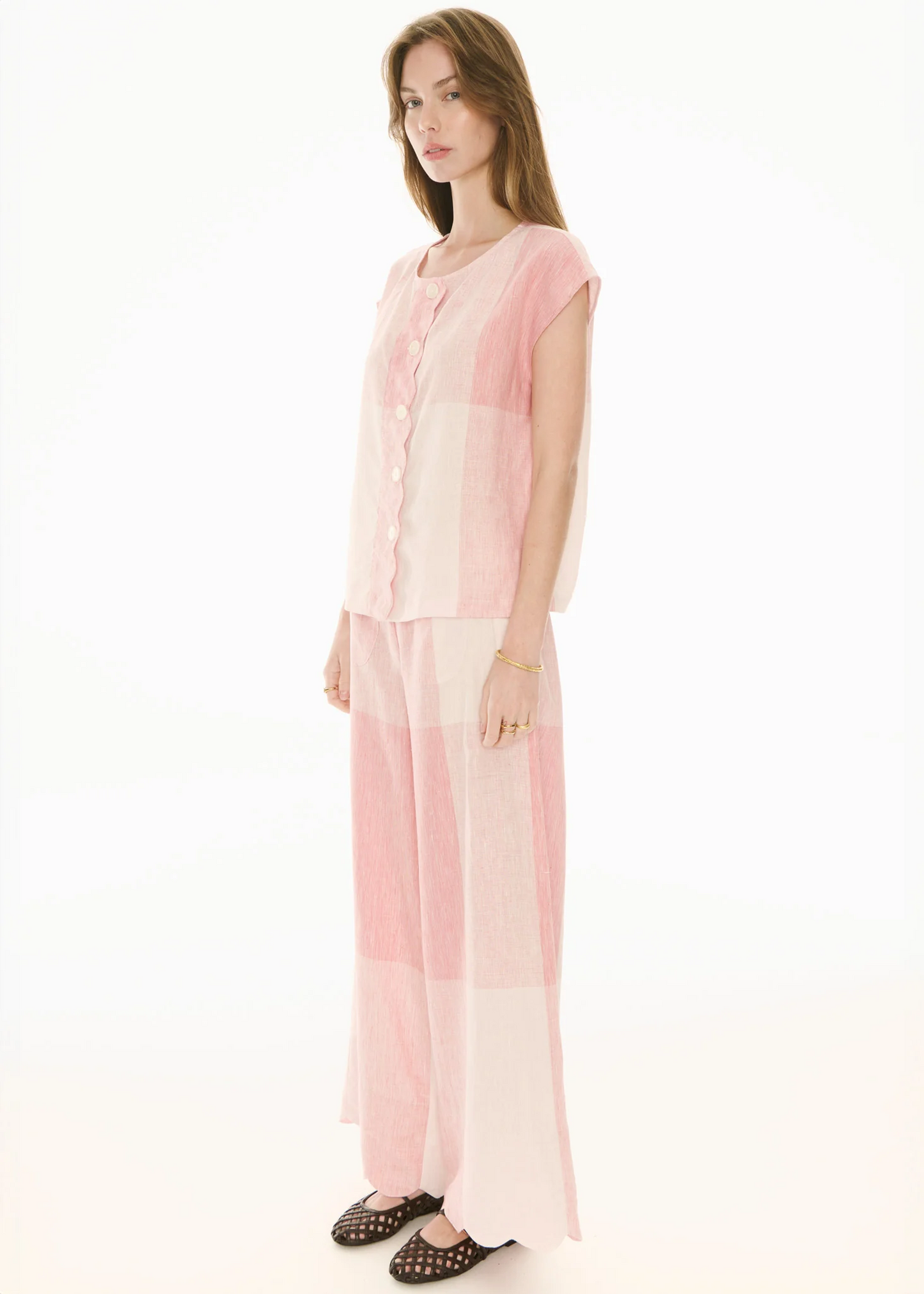 POL Safria Gingham Scallop Top - Pink/Red Gingham