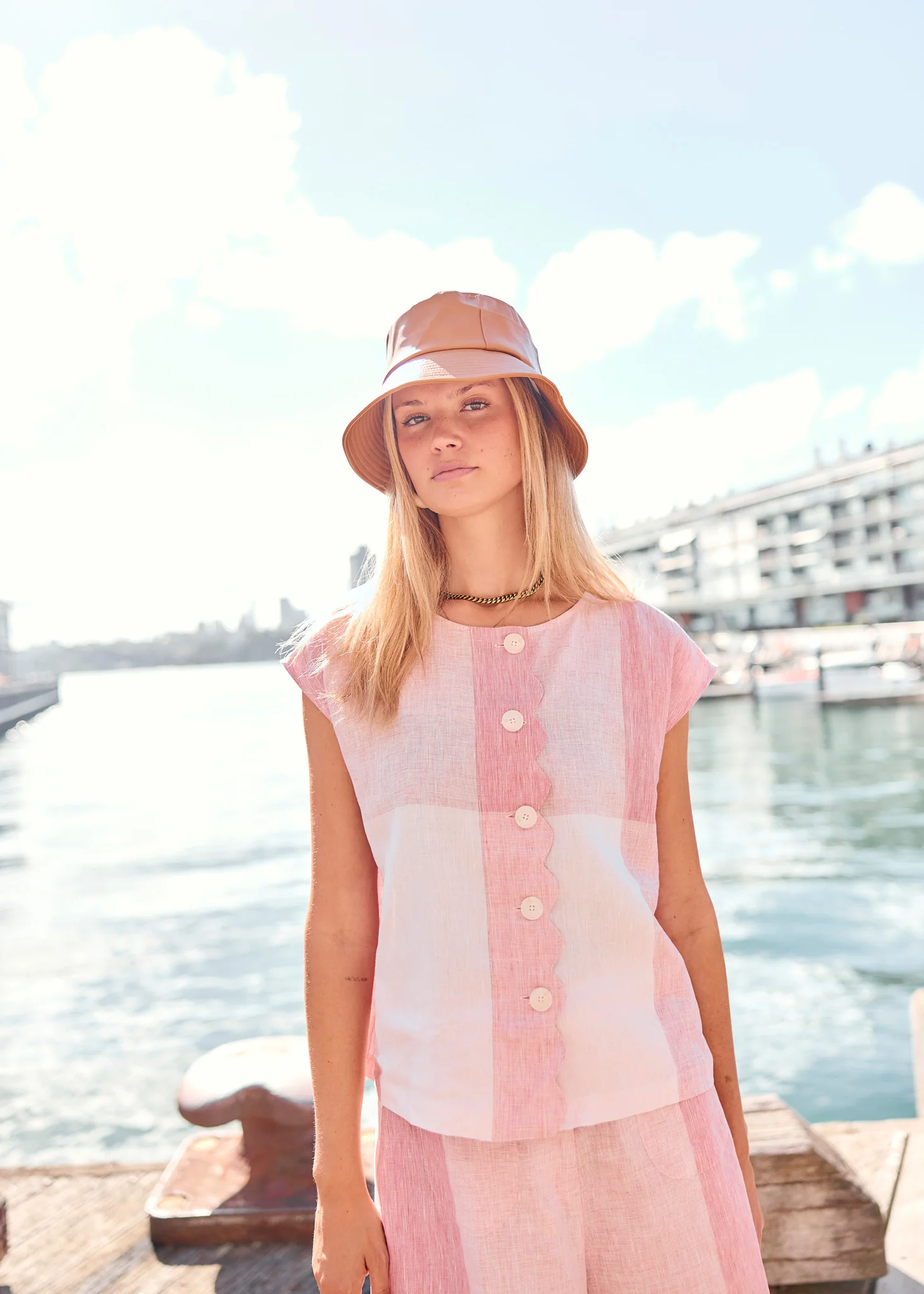POL Safria Gingham Scallop Top - Pink/Red Gingham