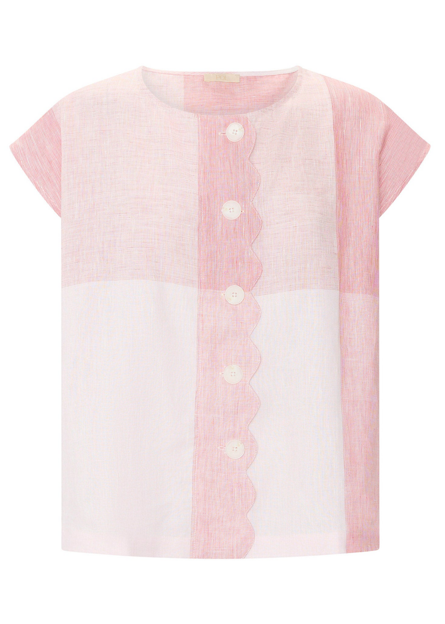 POL Safria Gingham Scallop Top - Pink/Red Gingham