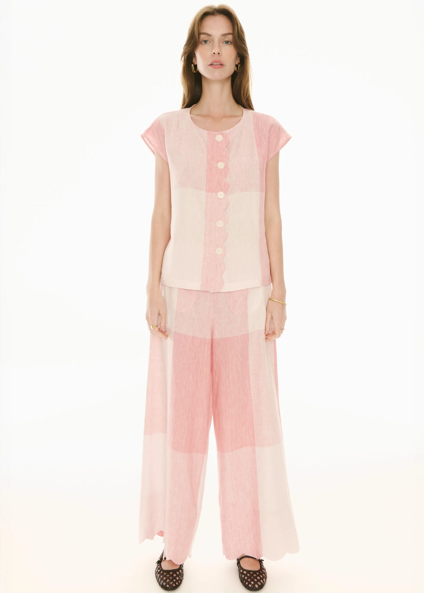 POL Safria Gingham Scallop Pant - Pink/Red Gingham