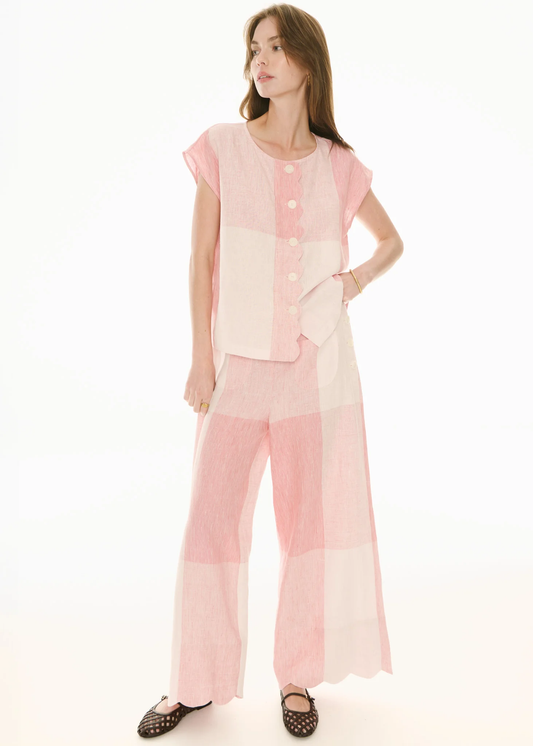 POL Safria Gingham Scallop Pant - Pink/Red Gingham