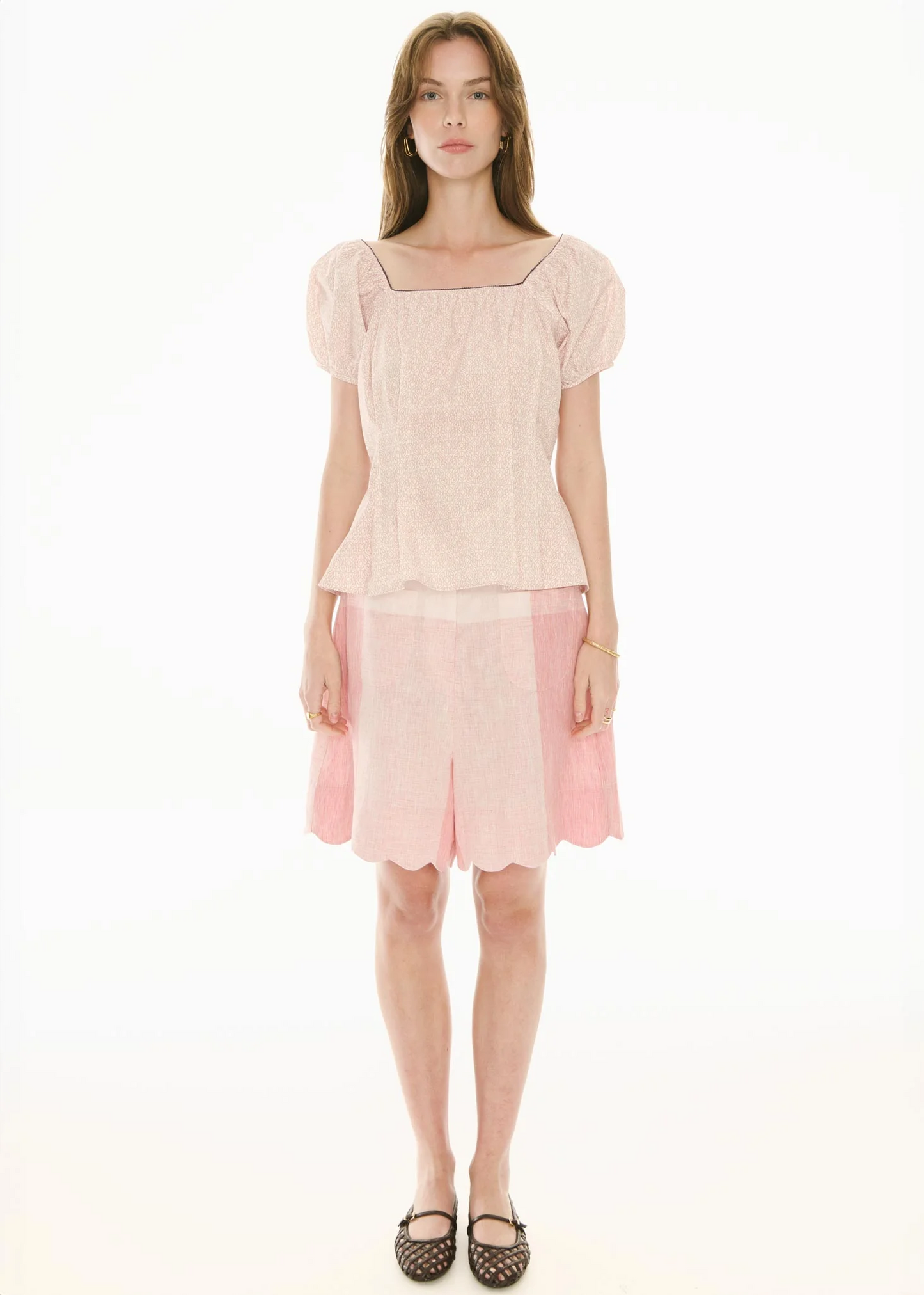 POL Safria Singham Scallop Short - Pink/Red Gingham