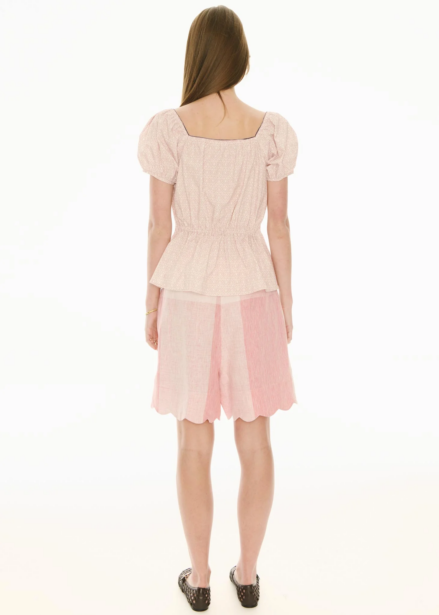 POL Safria Singham Scallop Short - Pink/Red Gingham