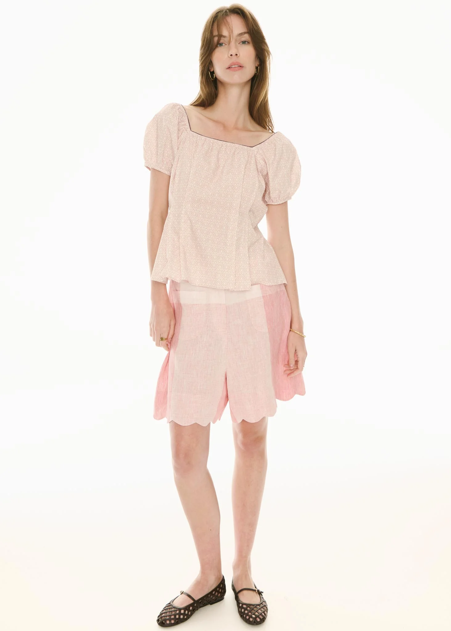 POL Safria Singham Scallop Short - Pink/Red Gingham