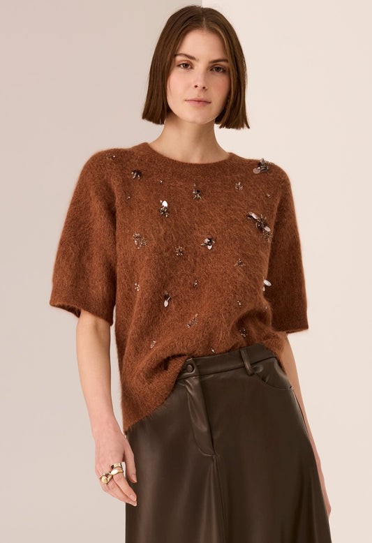 POL Haviland Beaded Knit Tee - Toffee