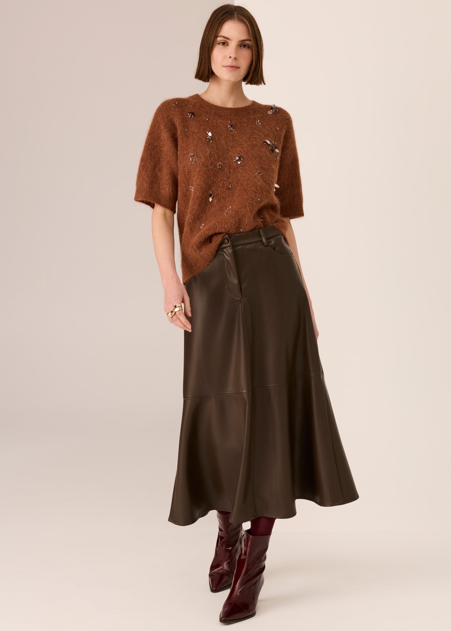 POL Haviland Beaded Knit Tee - Toffee