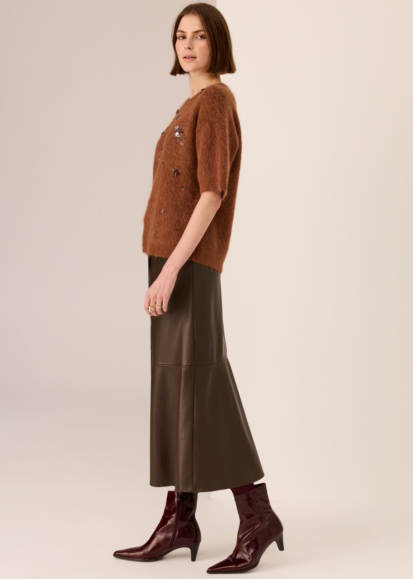 POL Haviland Beaded Knit Tee - Toffee