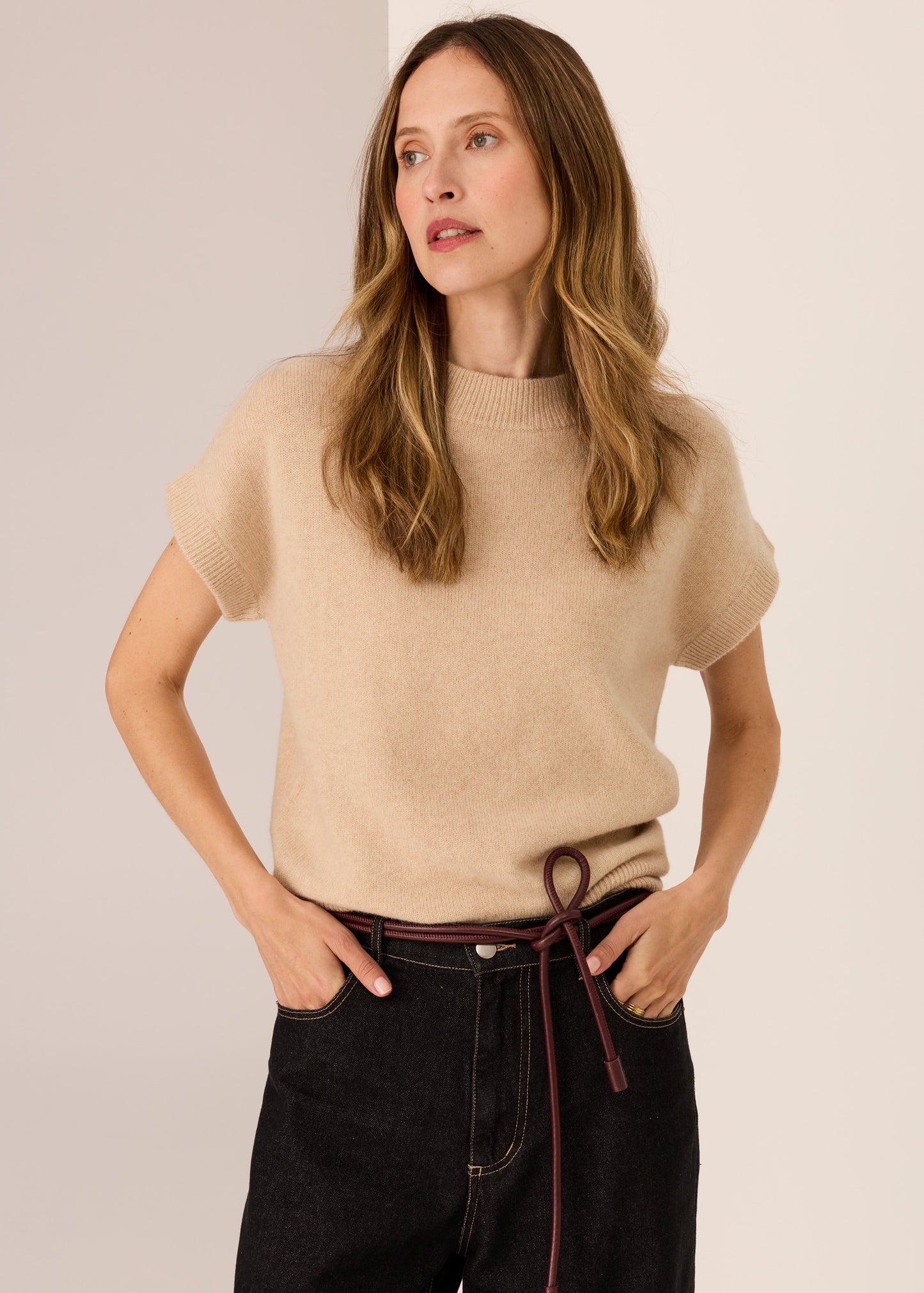 POL Astor Knit Top - Pebble