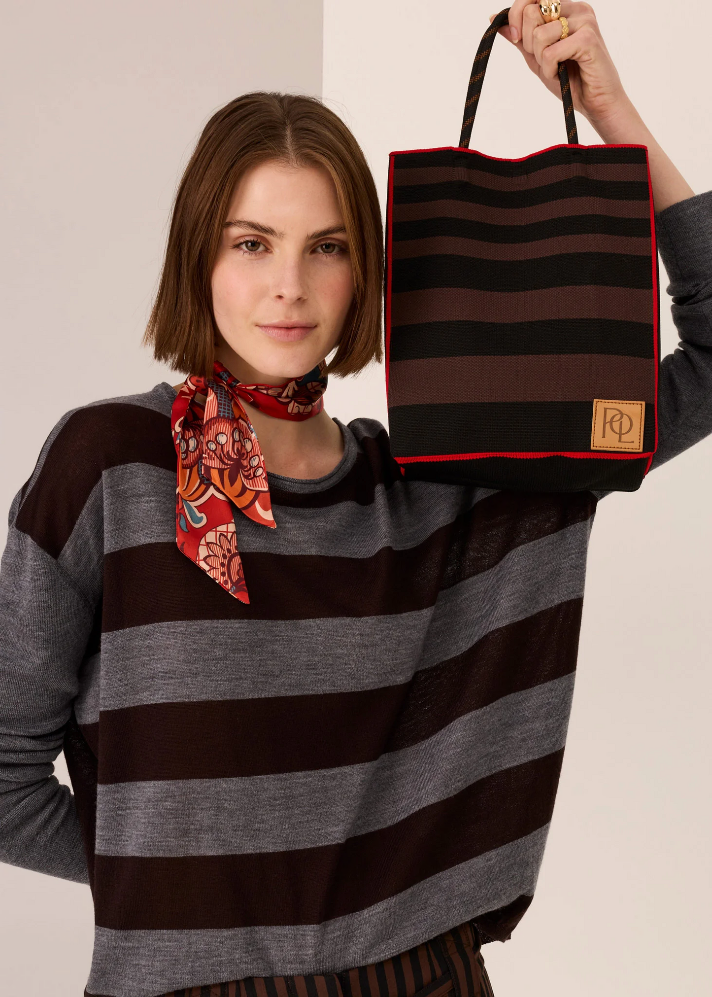 POL Kline Knit Tote - Choc/Black/Red