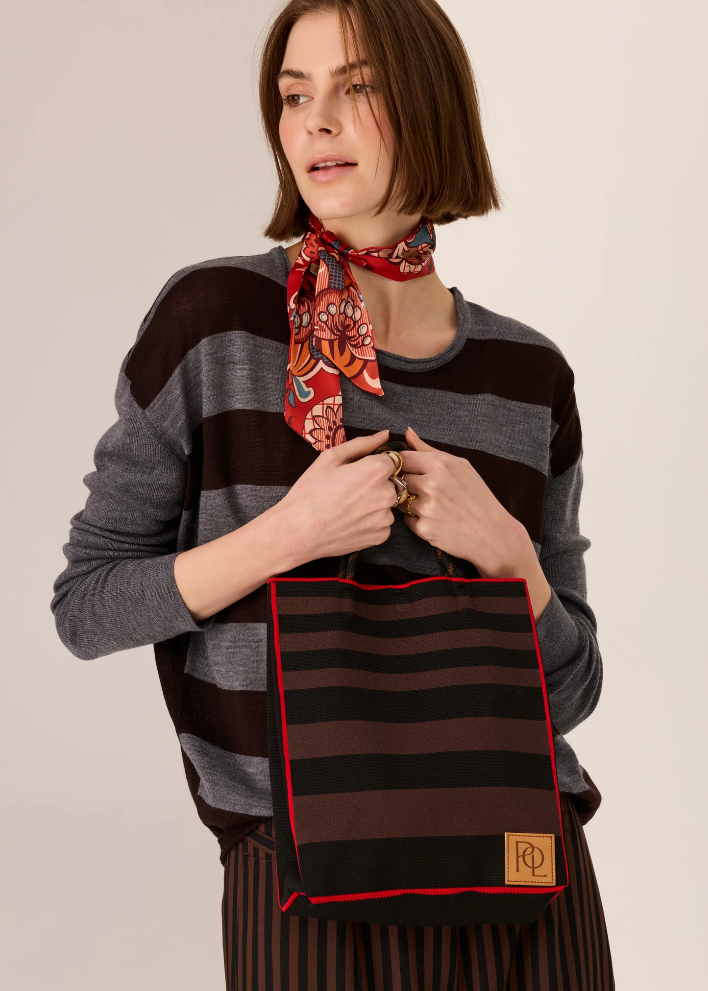 POL Kline Knit Tote - Choc/Black/Red