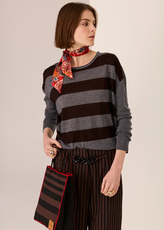 POL Meira Stripe Knit - Charcoal/Choc