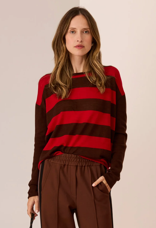 POL Meira Stripe Knit - Toffee/Red