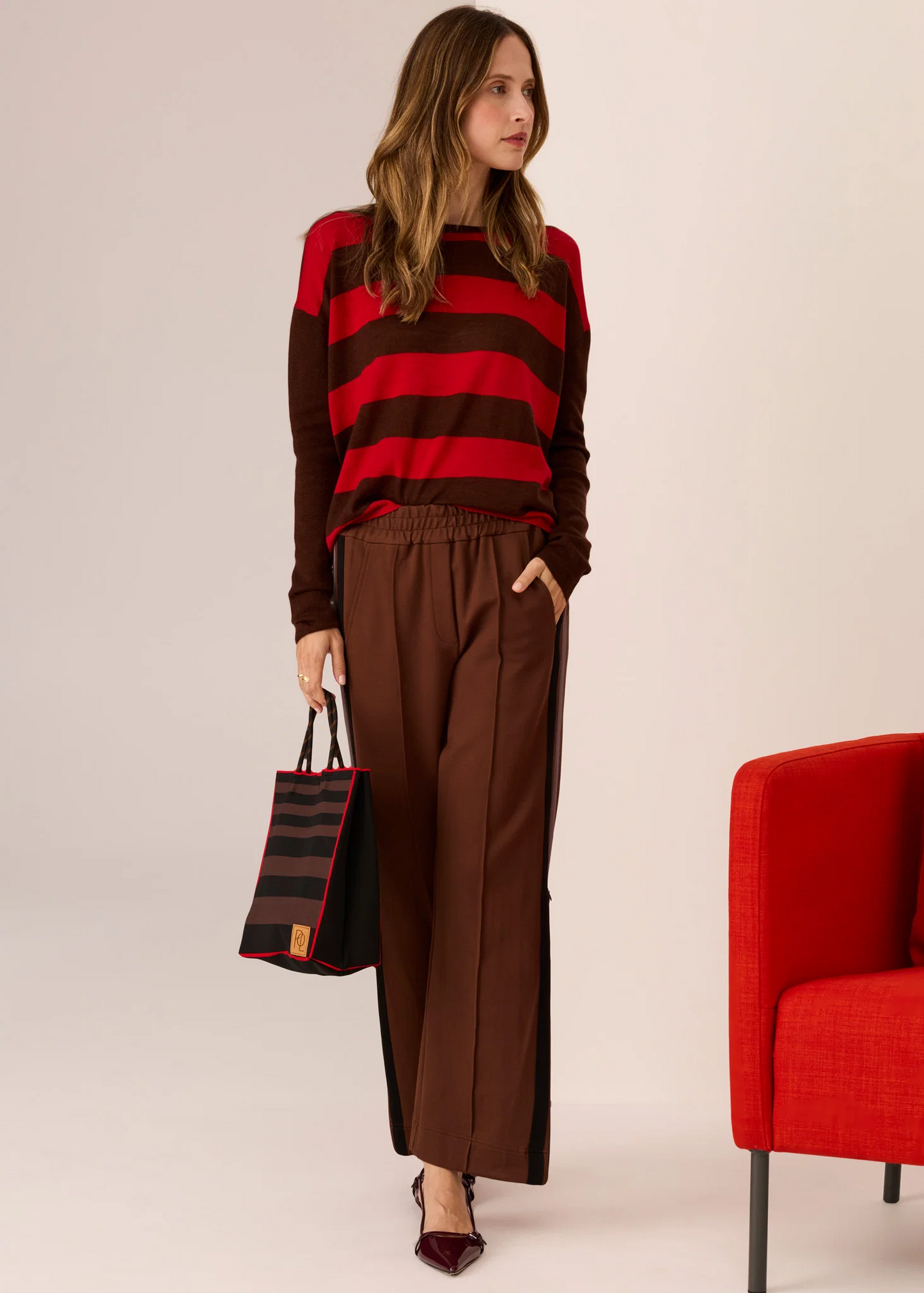 POL Meira Stripe Knit - Toffee/Red