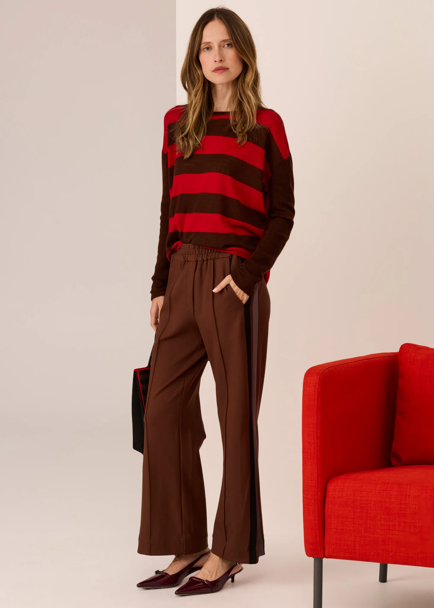 POL Meira Stripe Knit - Toffee/Red