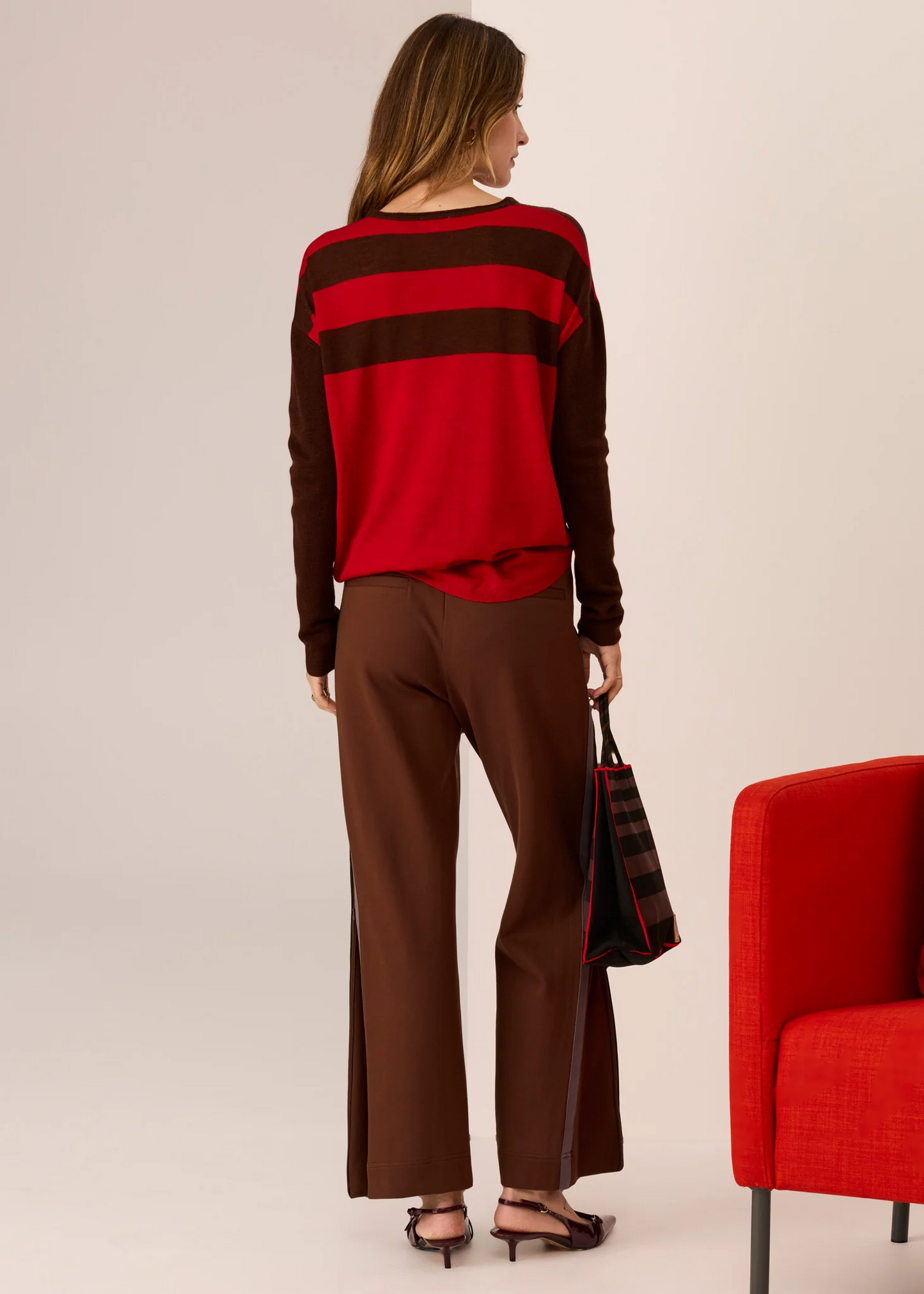 POL Meira Stripe Knit - Toffee/Red
