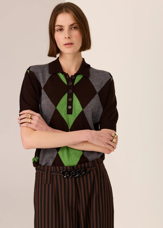 POL Meira Argyle Knit Tee - Choc/Green/Char