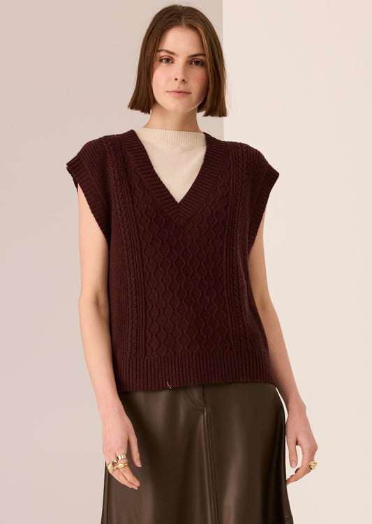 POL Loren Cable Vest - Merlot