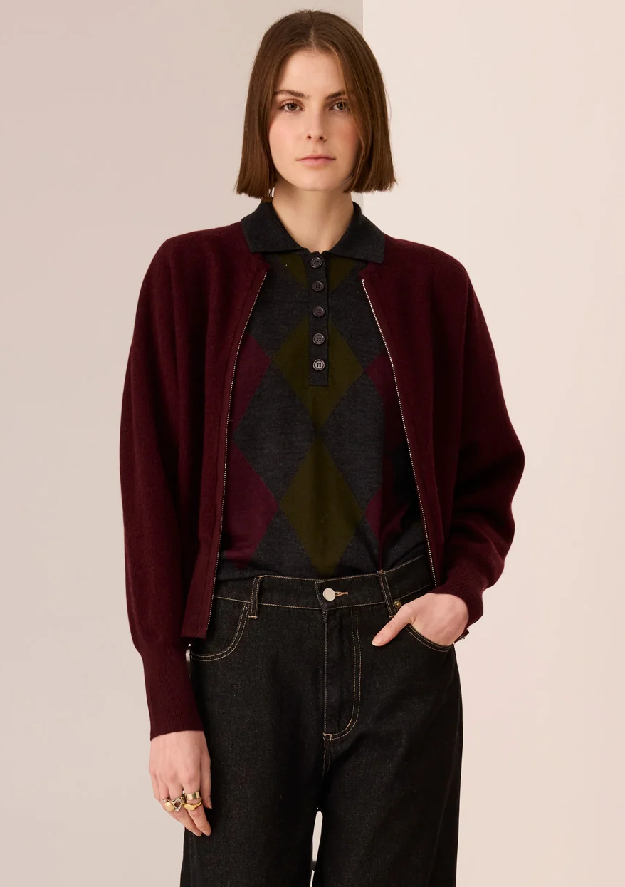 POL Wyatt Boiled Wool Bomber - Merlot