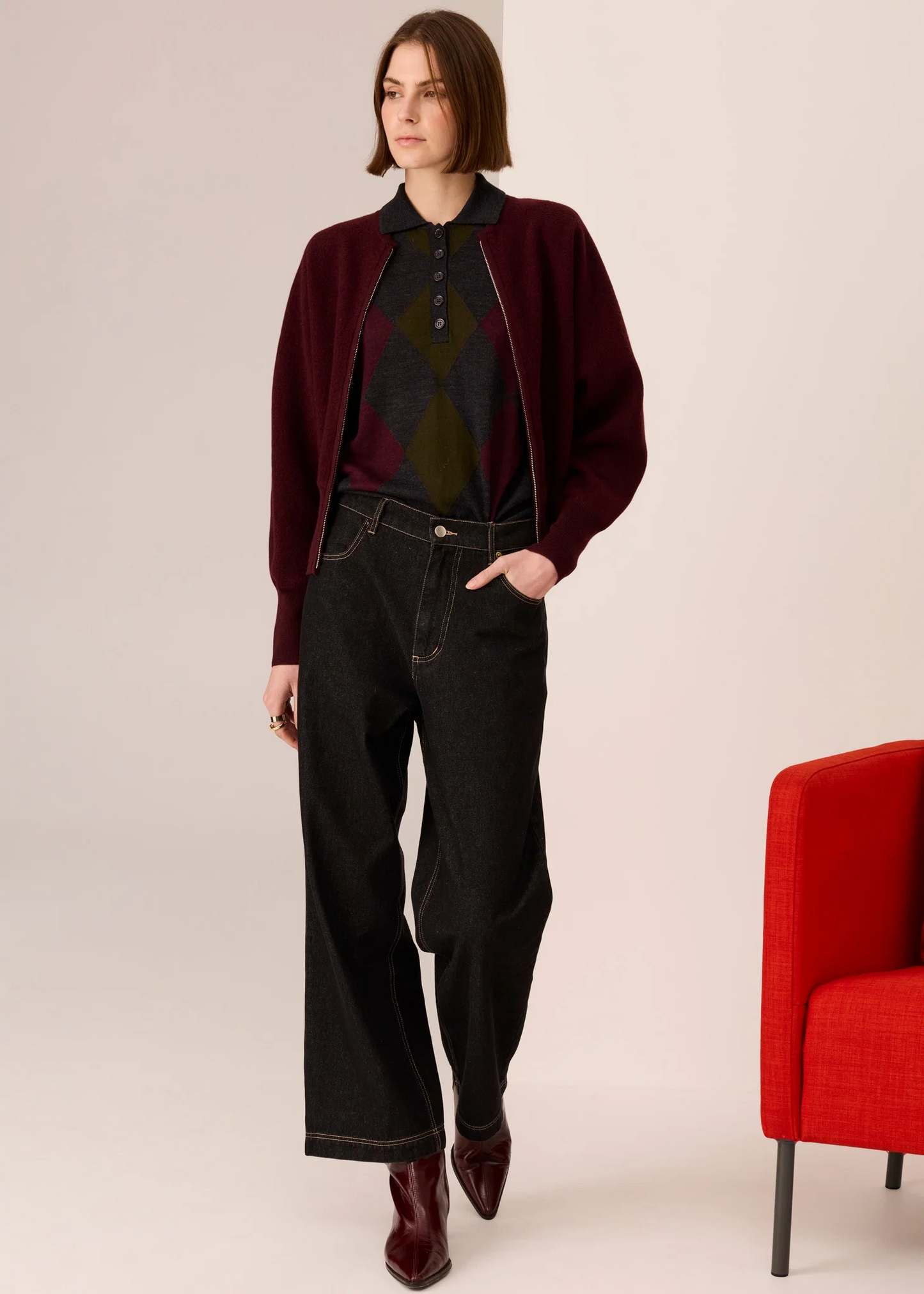 POL Wyatt Boiled Wool Bomber - Merlot
