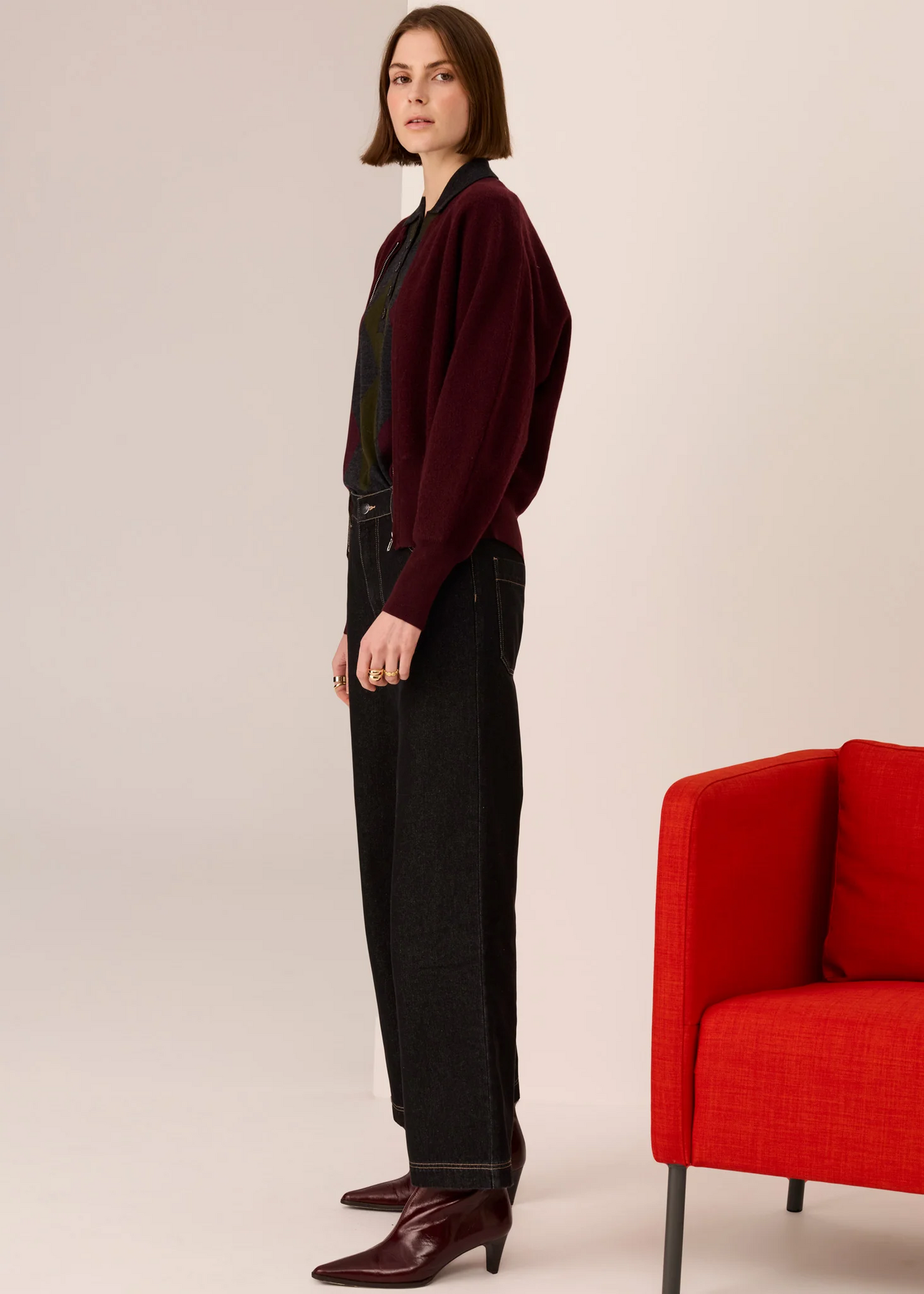 POL Wyatt Boiled Wool Bomber - Merlot