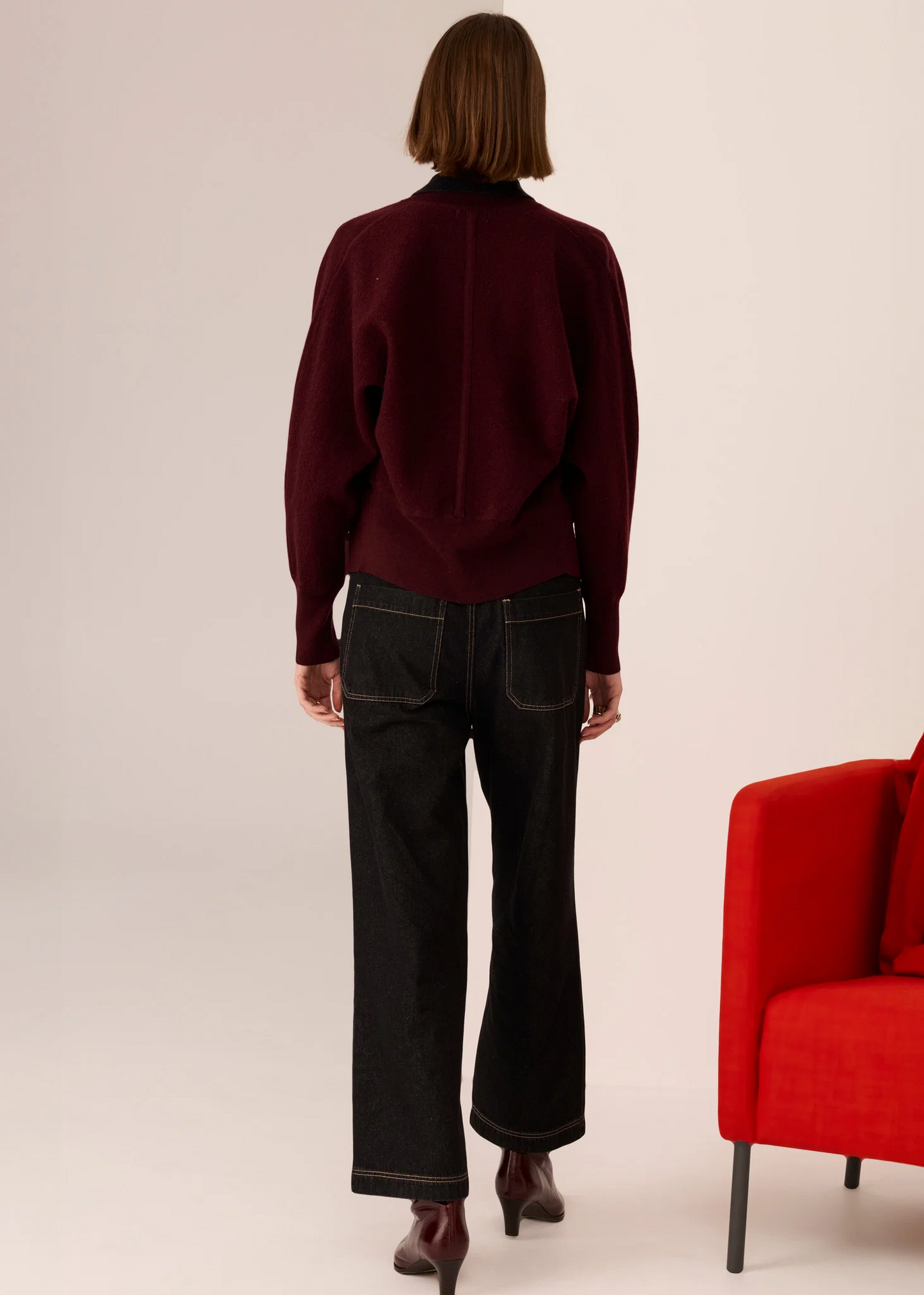 POL Wyatt Boiled Wool Bomber - Merlot
