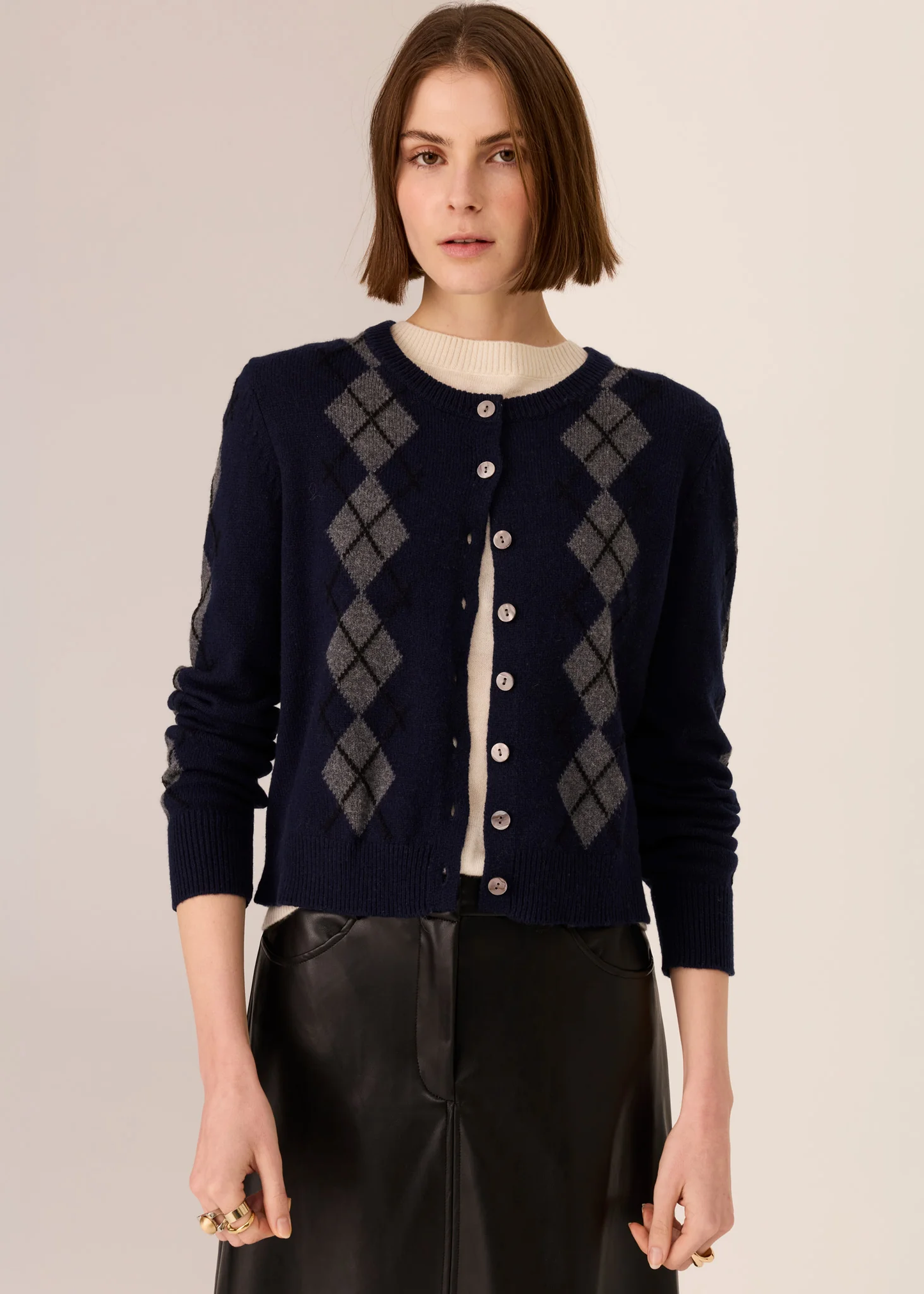 POL Loren Argyle Cardigan - Ink/Charcoal