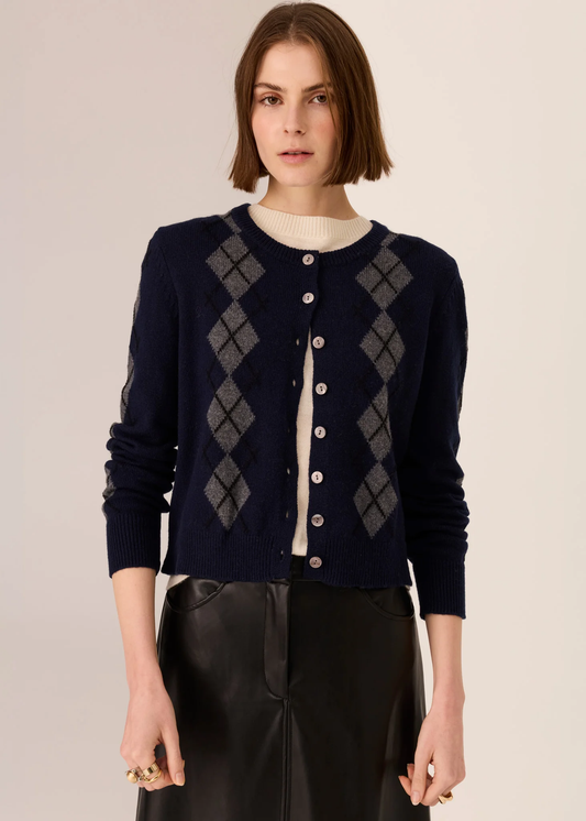 POL Loren Argyle Cardigan - Ink/Charcoal