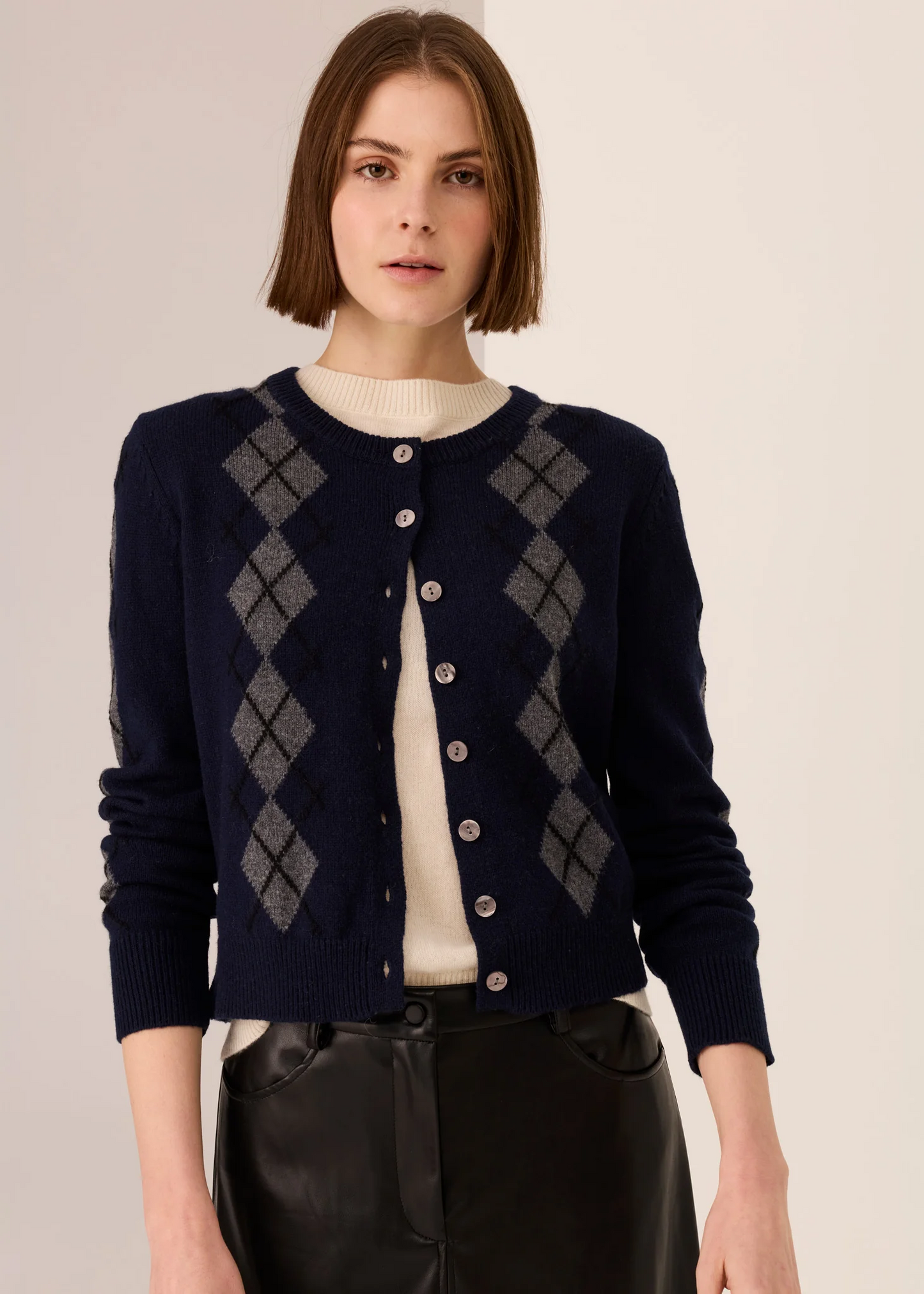 POL Loren Argyle Cardigan - Ink/Charcoal