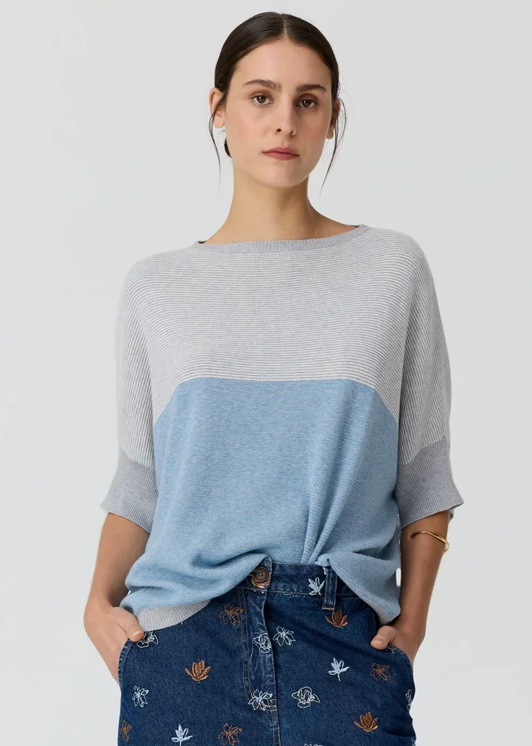 POL Reed Textured Stripe Tee - Blue Multi