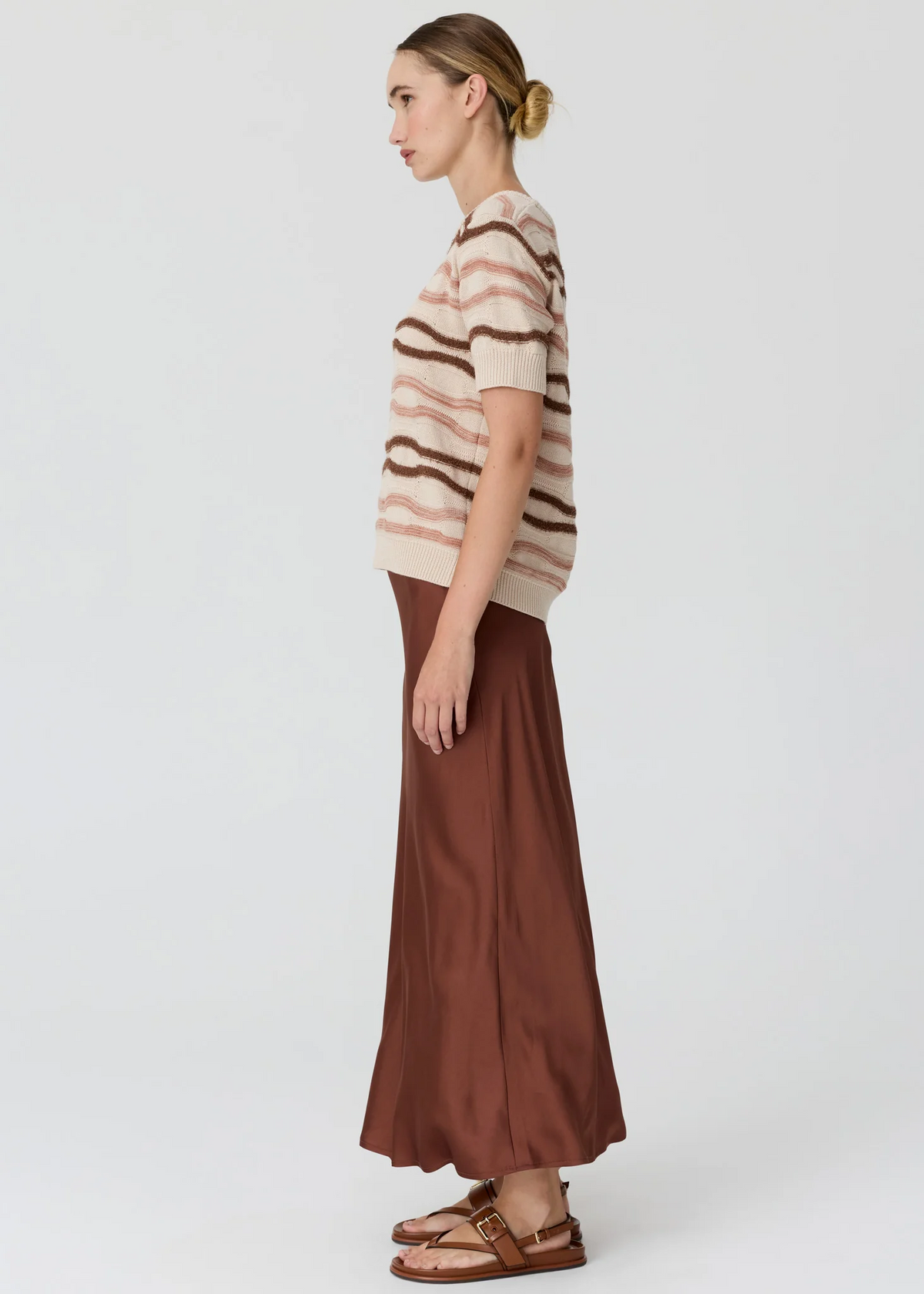 POL Liana Tee Textured Stripe - Pebble/Pink/Toffee