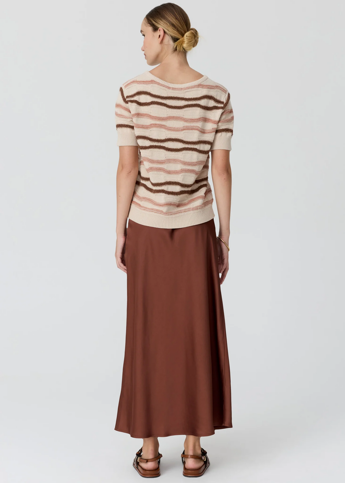 POL Liana Tee Textured Stripe - Pebble/Pink/Toffee
