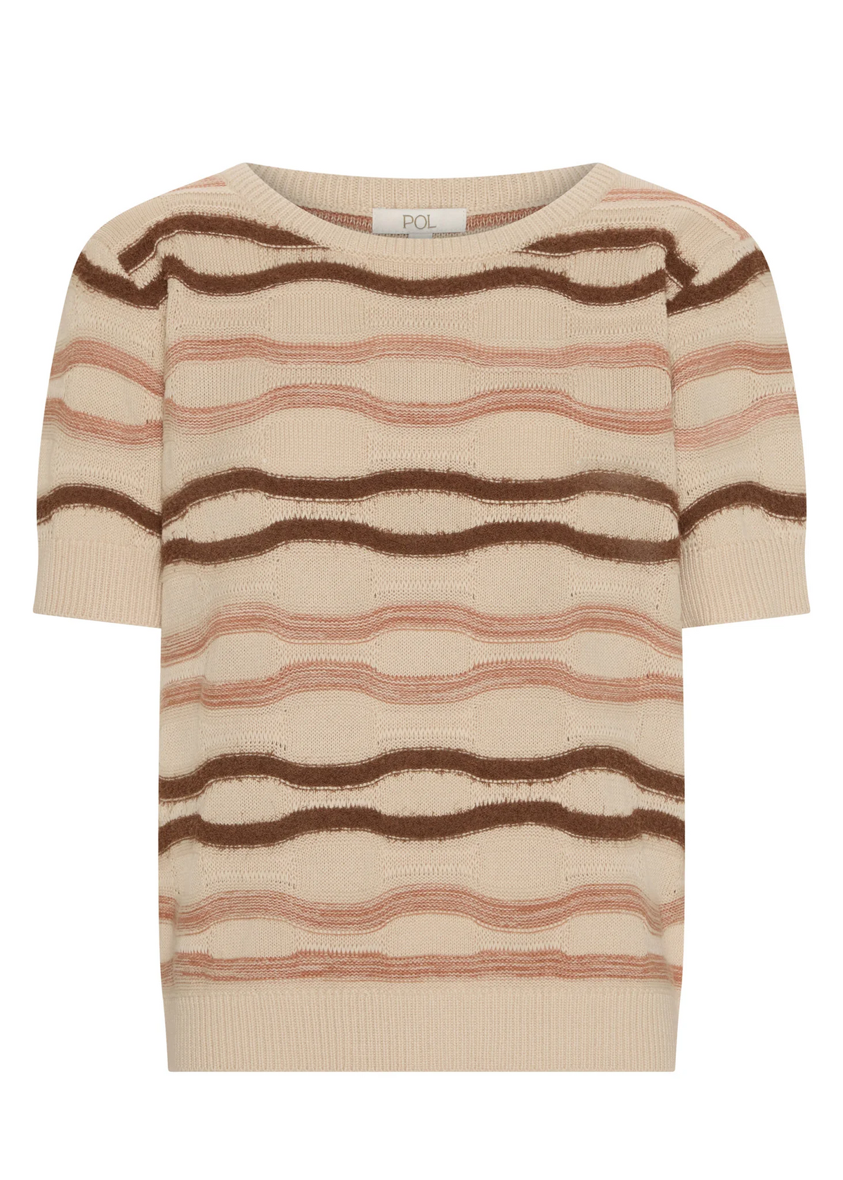 POL Liana Tee Textured Stripe - Pebble/Pink/Toffee